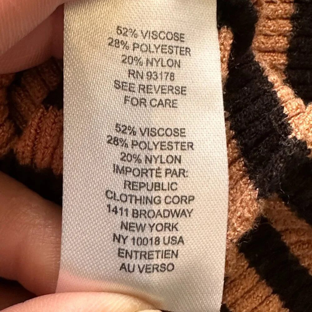 Black Camel Stripe Color Block Batwing Sweater Dolman Sz M | Quiet Luxury Minima - Picture 6 of 15
